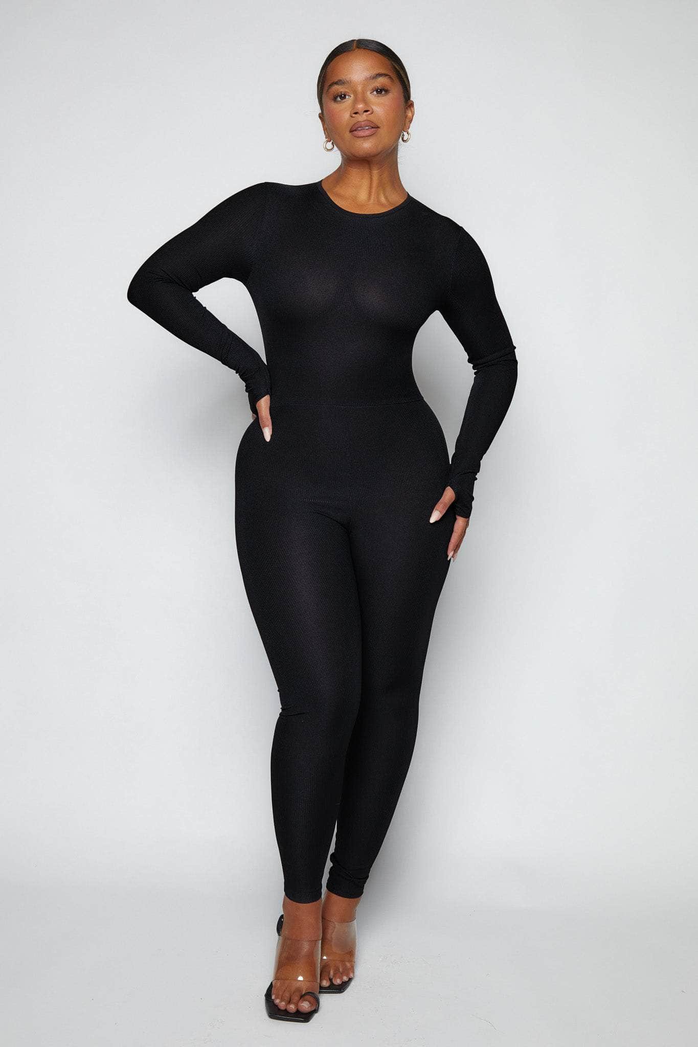 Black-Ribbed-Cut-Out-Back-Catsuit – Hidden Fashion